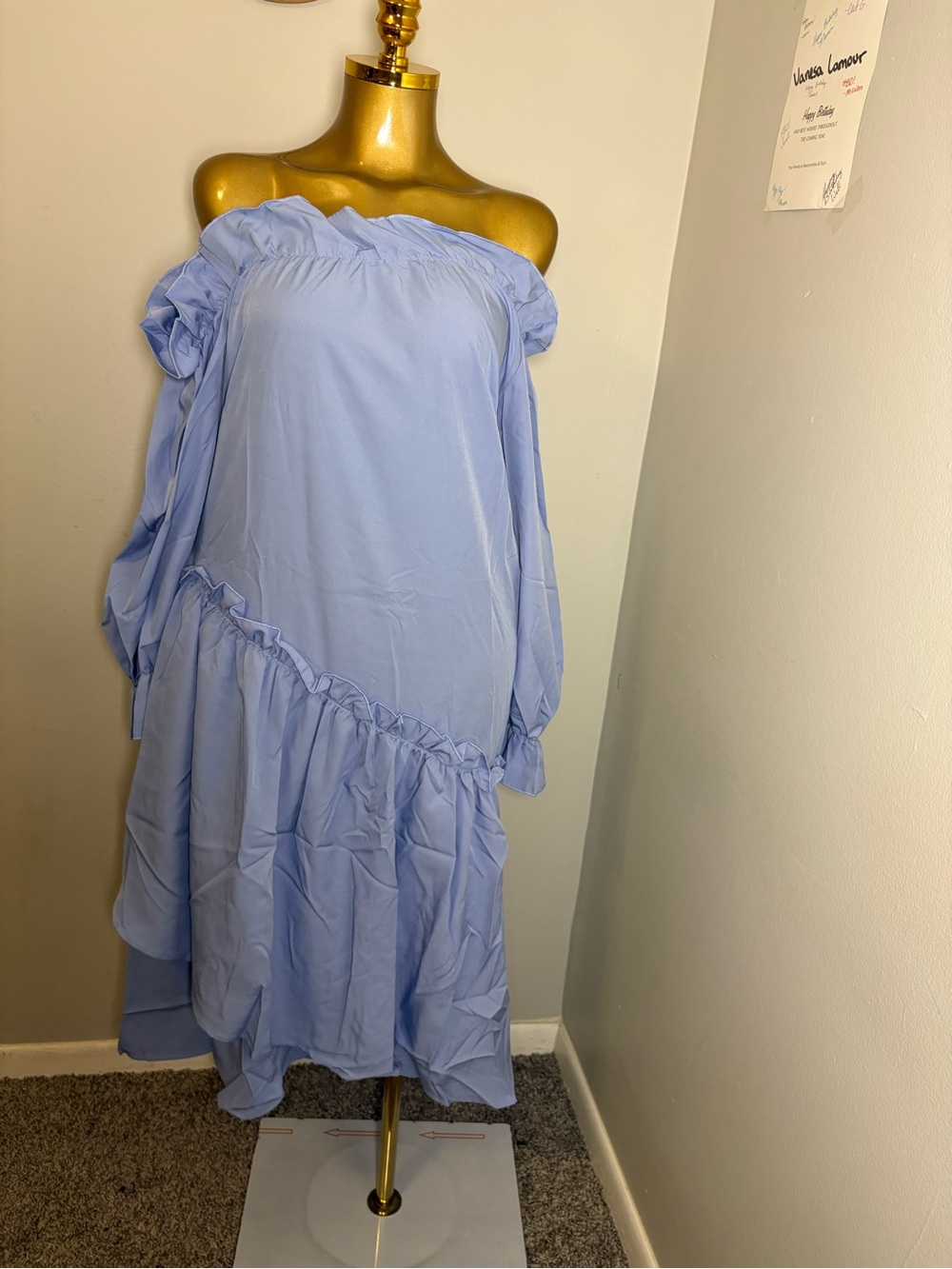 Girls Off-Shoulder Light Blue Ruffle Casual Dress
